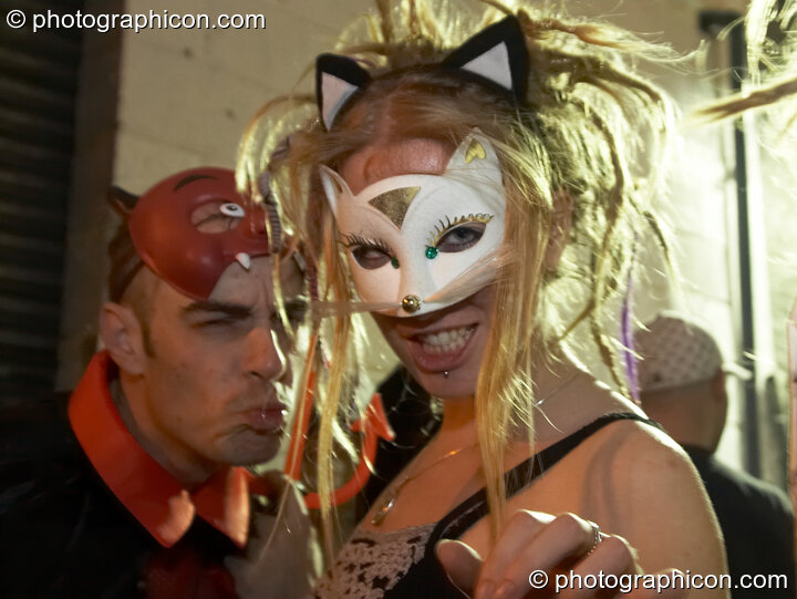 Claire in cat masque outside the Pukka / Interpole / Mindscapes Halloween party. London, Great Britain. © 2007 Photographicon