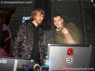 Matt Black and Mathieu Hourteillan of Coldcut VJ on the main stage at the Pukka / Interpole / Mindscapes Halloween party. London, Great Britain. © 2007 Photographicon
