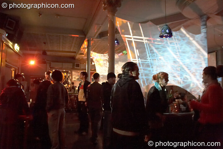 Decor and projections by Pixel Addicts in the Alternative Room at Future Music Vol. 1. London, Great Britain. © 2007 Photographicon