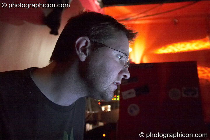 Dave Green of Inside-us-all VJs in the Main Room at Future Music Vol. 1. London, Great Britain. © 2007 Photographicon