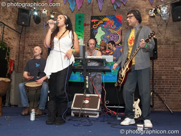 Jon Bongly, Myo, Pete Ardron, and Pierre Luigi of Orchid Star perform in the Dakini Records & Gandalf's Garden Party room at Alpha Omega. London, Great Britain. © 2008 Photographicon