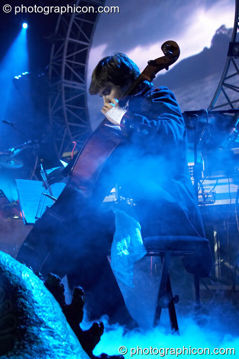 Harry Escott performs on a cello with Shpongle at Shpongle Live in Concert. London, Great Britain. © 2008 Photographicon