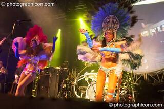 Dancing girls perform in exotic erotic costume at Shpongle Live in Concert. London, Great Britain. © 2008 Photographicon