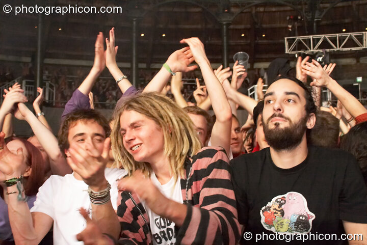 The audience cheer and clap at Shpongle Live in Concert. London, Great Britain. © 2008 Photographicon