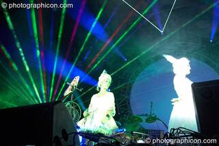 Michele Adamson and Abigail Gorton perform in costume on vocals with Shpongle at Shpongle Live in Concert.. London, Great Britain. © 2008 Photographicon