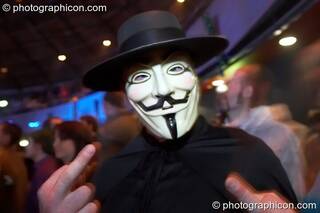 A man in a V For Vendetta costume at Shpongle Live in Concert. London, Great Britain. © 2008 Photographicon