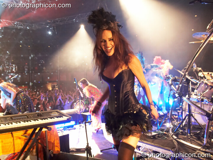Serena Rojas Kinchla exits stage left in costume at Shpongle Live in Concert. London, Great Britain. © 2008 Photographicon