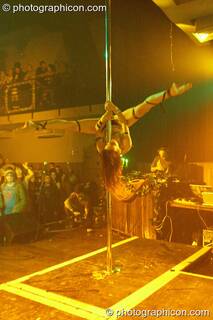 Terri Hosford of Fluorotrash performs psychedelic pole dancing on the Skandalous! stage at Electric Circus / Circus2Gaza. London, Great Britain. © 2009 Photographicon