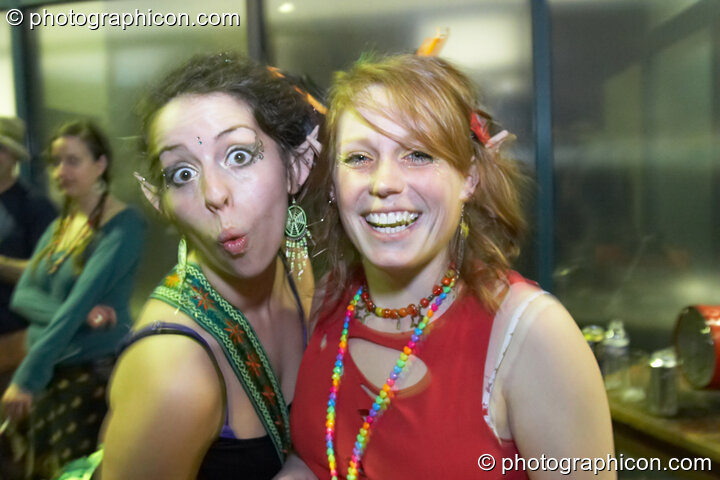 Two women dressed as pixies at the Haiti Appeal Party 09/04/2010. London, Great Britain. © 2010 Photographicon
