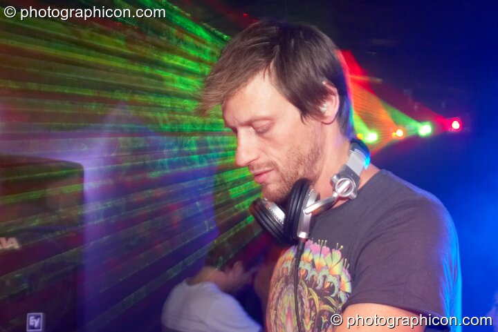 Tristan Cooke (Nano Records) performs in the Psytrance room at the Haiti Appeal Party 09/04/2010. London, Great Britain. © 2010 Photographicon