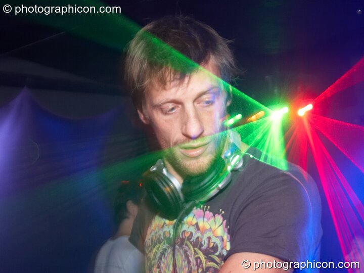 Tristan Cooke (Nano Records) performs in the Psytrance room at the Haiti Appeal Party 09/04/2010. London, Great Britain. © 2010 Photographicon