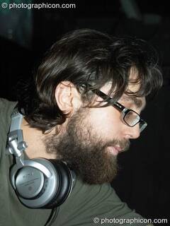 Mark Calvert DJing in the Project Ozma space at the Synergy Project. London, Great Britain. © 2004 Photographicon