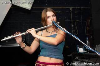 Gandolfi plays flute on the Inside-Us-All stage at The Synergy Project. London, Great Britain. © 2005 Photographicon