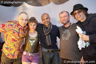 Mixmaster Morris, Kate Wood, Wayne Anthony, Mark Heley, and GoodJeff Laster take part in the "Second Summer Of Love" 20th Anniversary Symposium inside the Inspiration Hall at Luminopolis (formerly The Synergy Project). London, Great Britain. © 2008 Photographicon