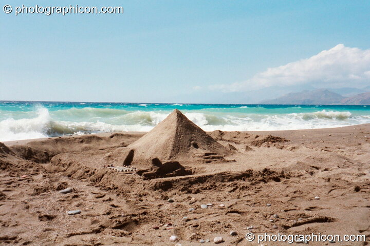 The pyramid that Dominic built on the beach at Agios Pavlos. Greece. © 2002 Photographicon