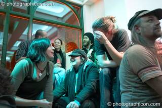 Revellers enjoying the atmosphere at the launch party for the inSpiral Lounge organic cafe and multimedia venue. London, Great Britain. © 2007 Photographicon