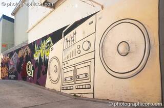 Mural of a boom box on a wall in Observatory, Cape Town - Western Cape, South Africa. © 2005 Photographicon