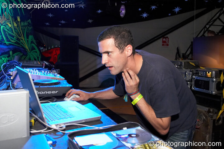 Ans plays some Psy-Trance on the Origin Stage at Glade Festival 2005. Aldermaston, Great Britain. © 2005 Photographicon