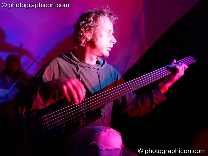 Matt Tweed of Martha Tilston & The Woods on the Small World Stage at Big Green Gathering 2005. Burrington, Cheddar, United Kingdom. © 2005 Photographicon