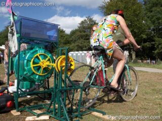Pedal powered washing machine at Big Green Gathering 2005. Burrington, Cheddar, United Kingdom. © 2005 Photographicon
