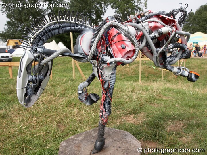 Waste sculpture of a horse in the Campaigns field at Big Green Gathering 2006. Burrington, Cheddar, United Kingdom. © 2006 Photographicon