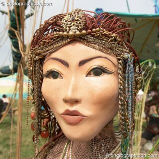 Sculpture of a winged female fairy in the Campaigns field at Big Green Gathering 2006. Burrington, Cheddar, United Kingdom. © 2006 Photographicon