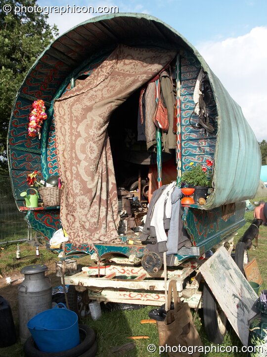 A painted caravan in the Horse-drawn camp at Big Green Gathering 2006. Burrington, Cheddar, United Kingdom. © 2006 Photographicon