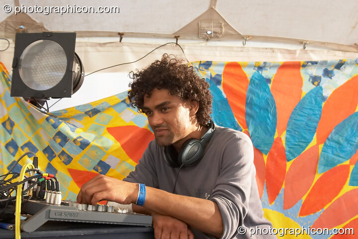 The sound crew work the mixer for the Toad stage at Big Green Gathering 2006. Burrington, Cheddar, United Kingdom. © 2006 Photographicon
