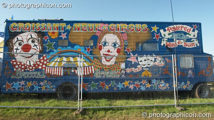 The amazingly painted Croissant Neuf Circus truck at Big Green Gathering 2007. Burrington, Cheddar, United Kingdom. © 2007 Photographicon