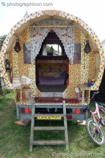 A highly decorated gypsy-style caravan at Big Green Gathering 2007. Burrington, Cheddar, United Kingdom. © 2007 Photographicon