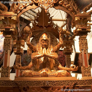 A carved statue showing 4 aspects of The Goddess in the Nectar Temple at Glade Festival 2007. Aldermaston, United Kingdom. © 2007 Photographicon