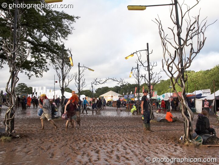 An organic looking sculpture of metal tubes that periodically emits smoke at Glade Festival 2007. Aldermaston, United Kingdom. © 2007 Photographicon