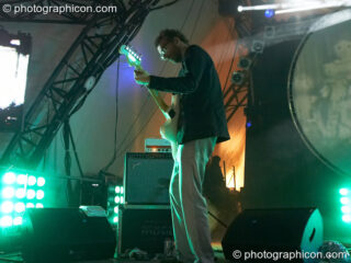 Mikael Simpson of Trentemoller (Poker Flat Recordings) performs amongst beams of coloured light on the Glade Stage at Glade Festival 2007. Aldermaston, United Kingdom. © 2007 Photographicon