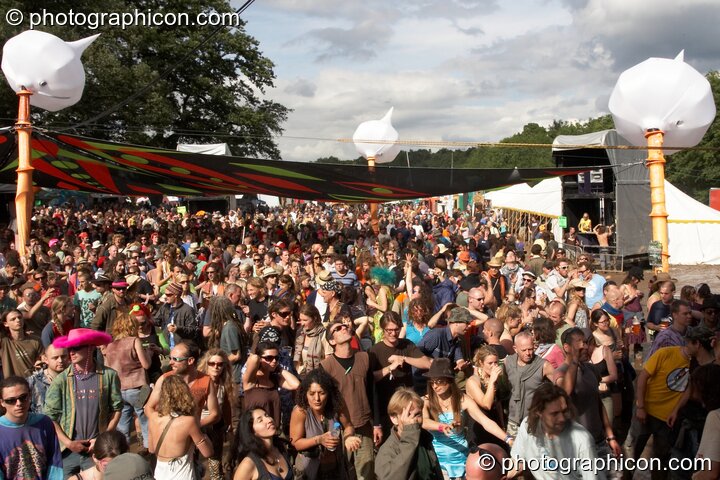 People dancing outside the Origin Stage at Glade Festival 2007. Aldermaston, United Kingdom. © 2007 Photographicon