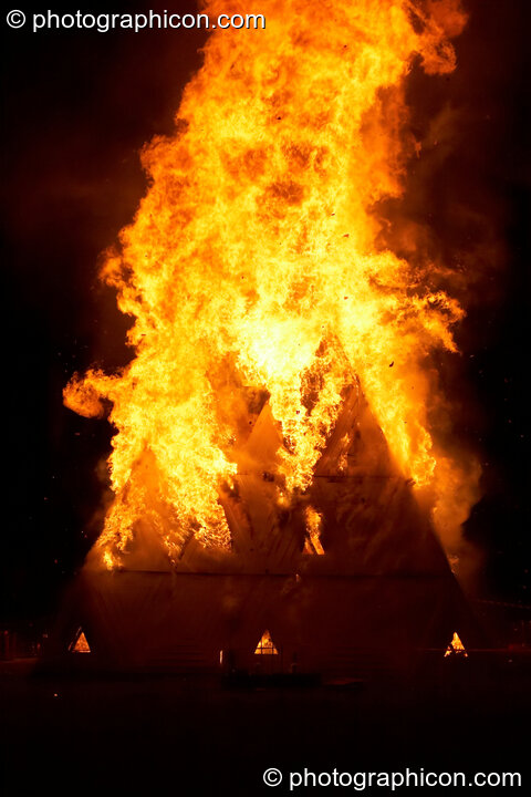 The Fire Show and burning of the pyramid at Glade Festival 2011. King's Lynn, United Kingdom. © 2011 Photographicon