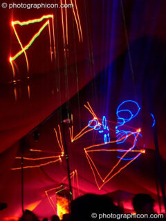 Laser projections in the secret space Down The Rabbit Hole at Glade Festival 2011. King's Lynn, United Kingdom. © 2011 Photographicon