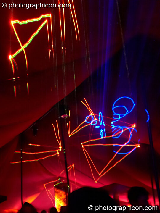 Laser projections in the secret space Down The Rabbit Hole at Glade Festival 2011. King's Lynn, United Kingdom. © 2011 Photographicon