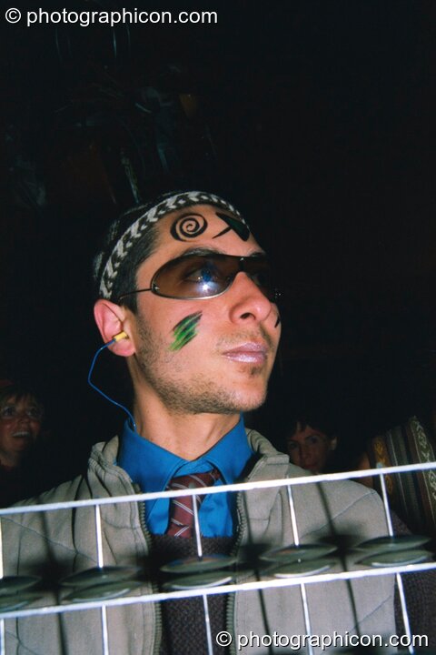 Performer with the Carnival Collective in the Lost Vaguess field at Glastonbury Festival 2002. Pilton, United Kingdom. © 2002 Photographicon