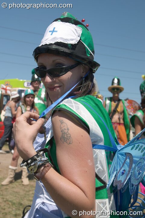 Green Police nurse at Glastonbury Festival 2004. Pilton, United Kingdom. © 2004 Photographicon