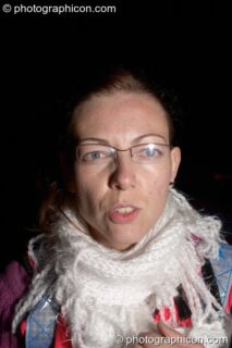 Ingrid stewarding the Green Futures field by night at Glastonbury Festival 2004. Pilton, United Kingdom. © 2004 Photographicon