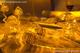 Hand-blown glassware made by the wizard Ed Iglehart at Glastonbury Festival 2004. Pilton, United Kingdom. © 2004 Photographicon
