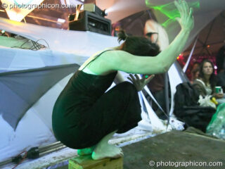 Saraspheric (Sara Popowa) performing a Butoh dance piece in the idSpiral dome (Dance Village) at Glastonbury Festival 2005. Pilton, United Kingdom. © 2005 Photographicon