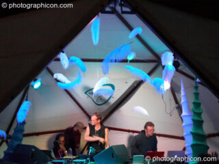 Dom Spiral DJs on the ID Spiral stage in the Dance Village at Glastonbury Festival 2007. Pilton, United Kingdom. © 2007 Photographicon