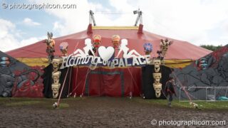 Outside the Flaming Love Palace in Trash City at Glastonbury Festival 2007. Pilton, United Kingdom. © 2007 Photographicon