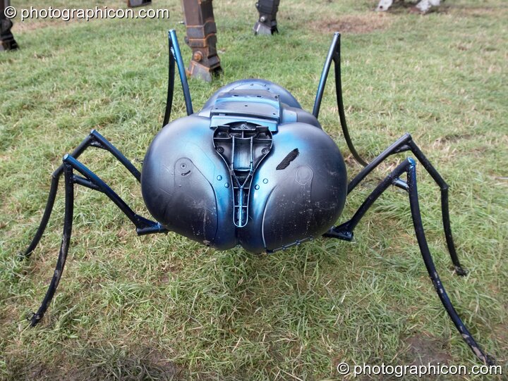 Mutoid Waste Company sculpture of a spider in Trash City at Glastonbury Festival 2007. Pilton, United Kingdom. © 2007 Photographicon