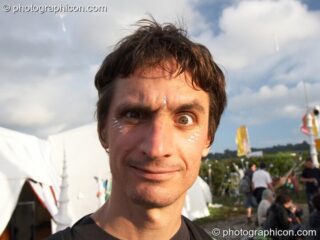 Dominic Search stands in ID Spiral arena (Dance Village) at Glastonbury Festival 2007. Pilton, United Kingdom. © 2007 Photographicon