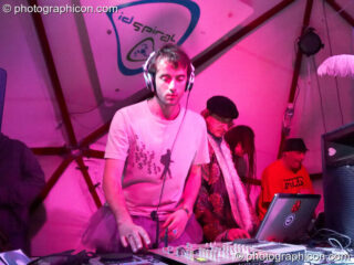 Liquid Djems DJs on the ID Spiral stage in the Dance Village at Glastonbury Festival 2007. Pilton, United Kingdom. © 2007 Photographicon
