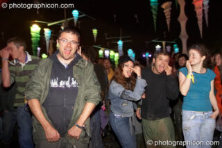 People dancing in the ID Spiral area of the Dance Village at Glastonbury Festival 2007. Pilton, United Kingdom. © 2007 Photographicon