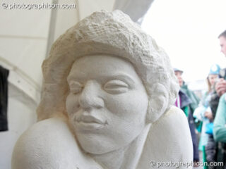 A sculpture made of soft white stone in the Green Crafts field at Glastonbury Festival 2007. Pilton, United Kingdom. © 2007 Photographicon