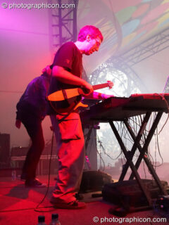 Steve Hillage and Miquette Giraudy of Mirror System (A-Wave) perform on the Glade Stage at Glastonbury Festival 2008. Pilton, United Kingdom. © 2008 Photographicon